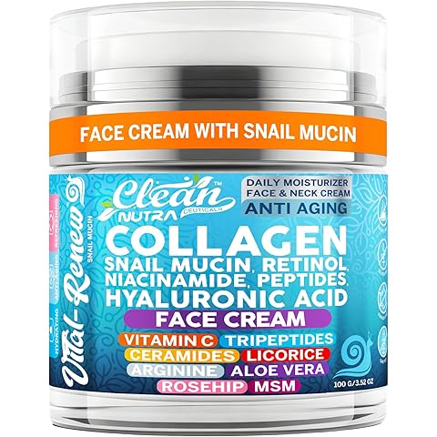 Snail Mucin Collagen Face Cream - Anti Aging Moisturizer with Retinol Niacinamide Hyaluronic Acid Peptides Vitamin C Ceramides - Korean Skincare Anti Aging Daily Face and Neck Cream - 3.52 oz 100g